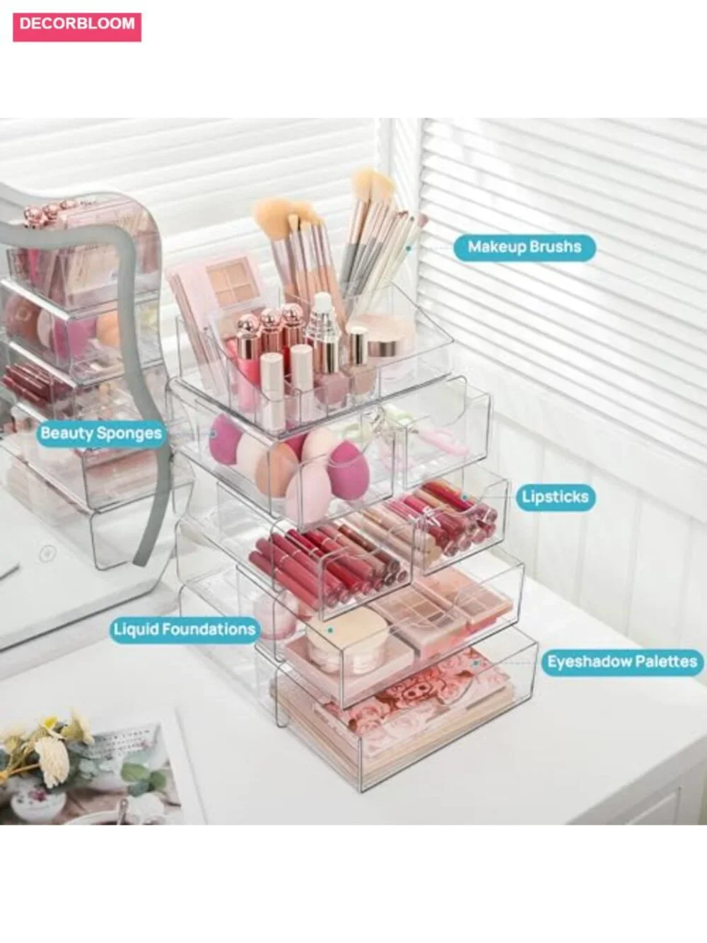 5 Tier Clear Makeup Organizer with Drawer Cosmetic Storage